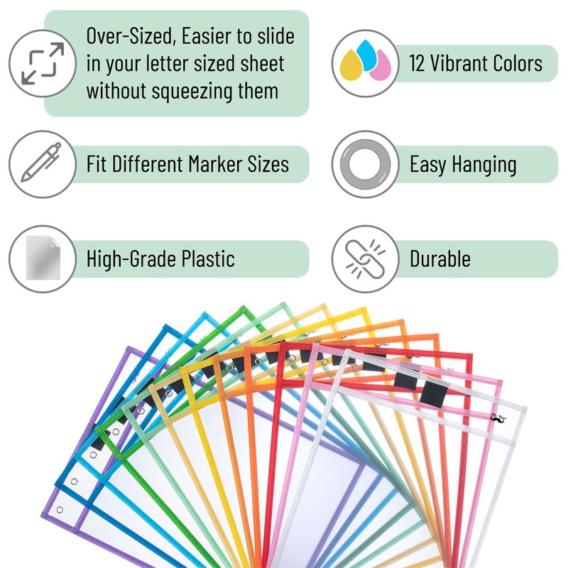 Mr. Pen Pocket Sleeves - 10x14 Inch, Pack of 24 - Colorful, Reusable, Clear Plastic Sleeves for Dry Erase Sheets - Image 4